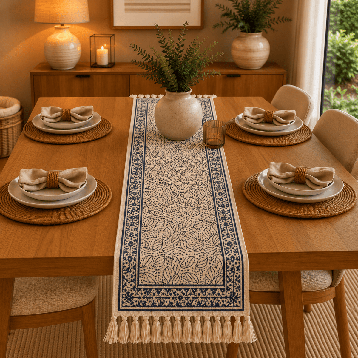 Camino de Mesa Padmavalli Azul y Gris - BOUTIQUEDELAINDIA