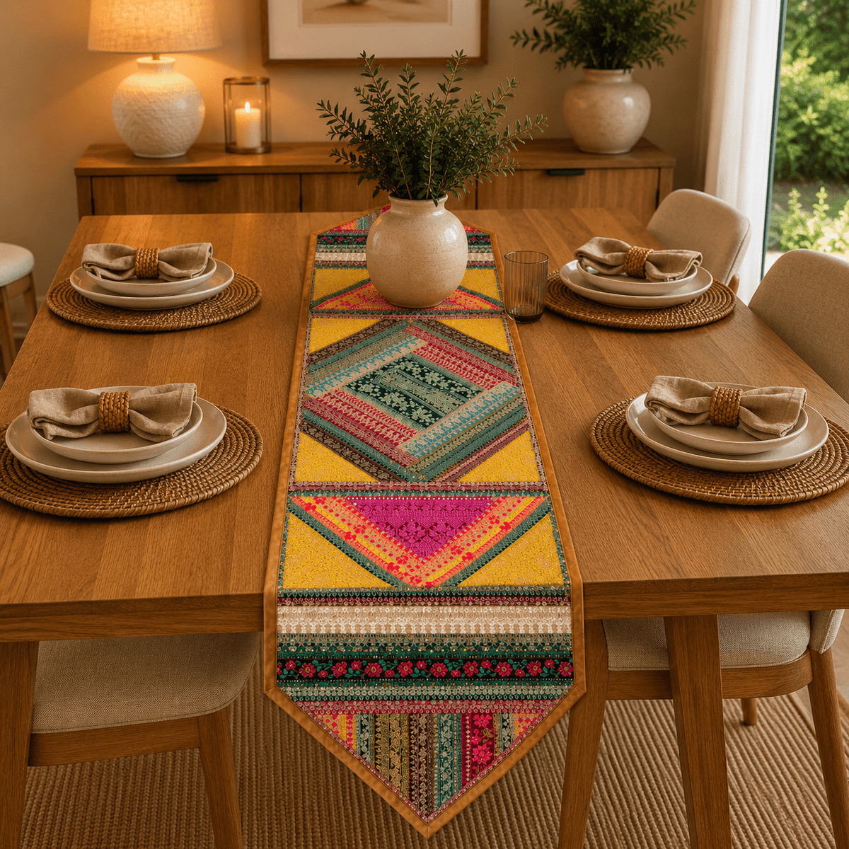 Camino de Mesa Oriental Patchwork Amarillo Combinado - BOUTIQUEDELAINDIA