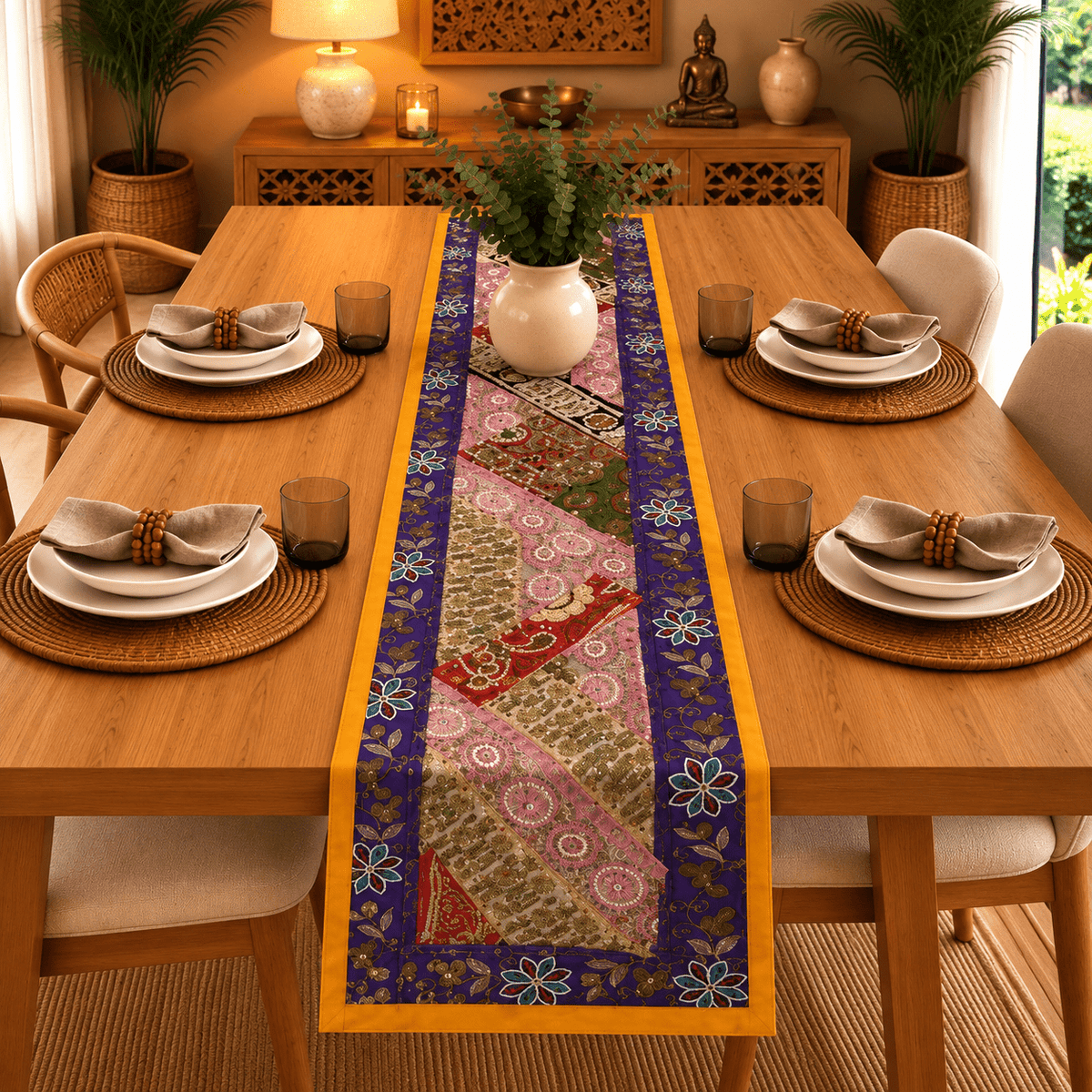 Camino de Mesa Patchwork Morado y Dorado - BOUTIQUEDELAINDIA