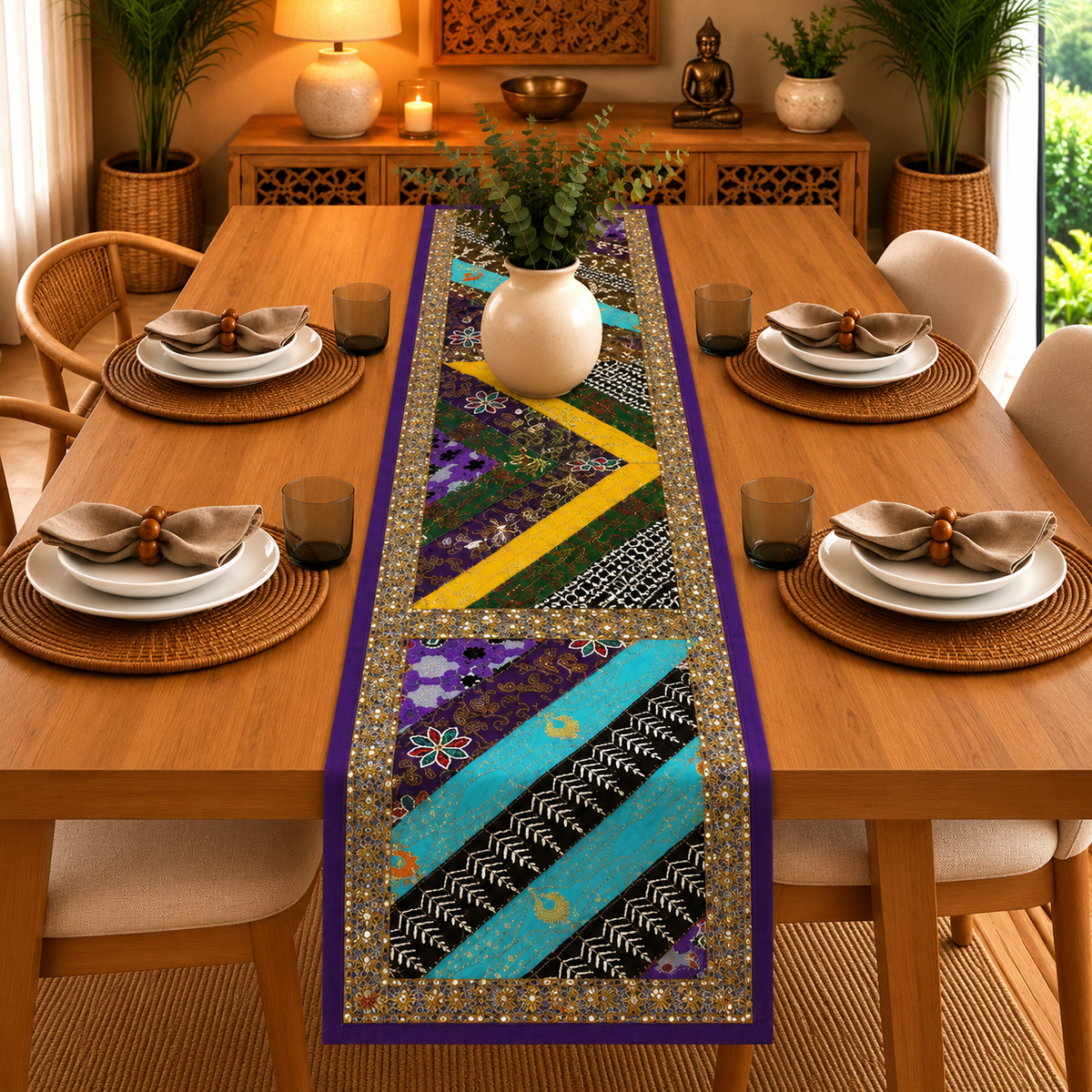Centro de Mesa Étnico con Bordados Artesanales Hindú - BOUTIQUEDELAINDIA