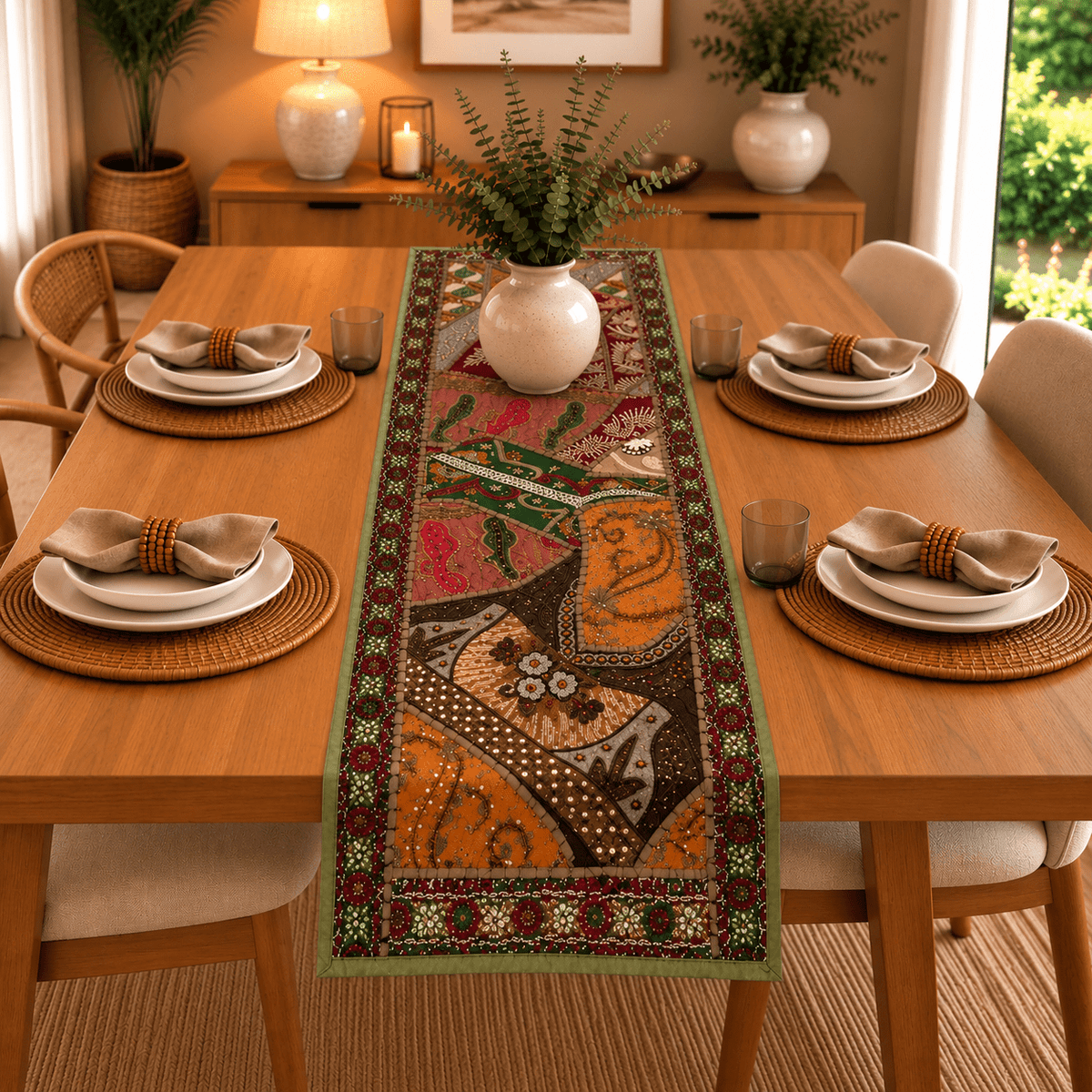 Camino de Mesa Decorativo Patchwork en Tonos Tierra - BOUTIQUEDELAINDIA