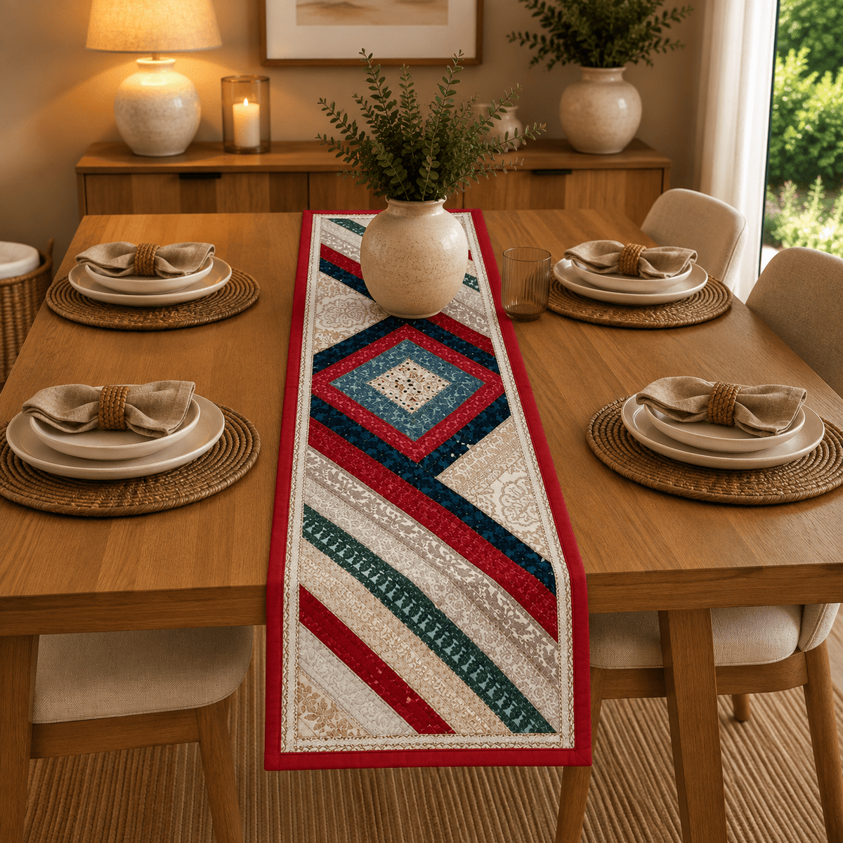 Camino de Mesa Geométrico Bordado - BOUTIQUEDELAINDIA