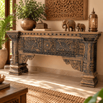 Consola Imperial de Madera Tallada con Columnas y Relieves - MD - BOUTIQUEDELAINDIA