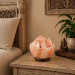 Lámpara de Sal del Himalaya en Cuenco con Cristales Naturales - BOUTIQUEDELAINDIA