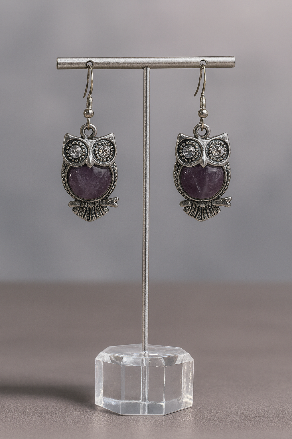 Amethyst Owl Earrings