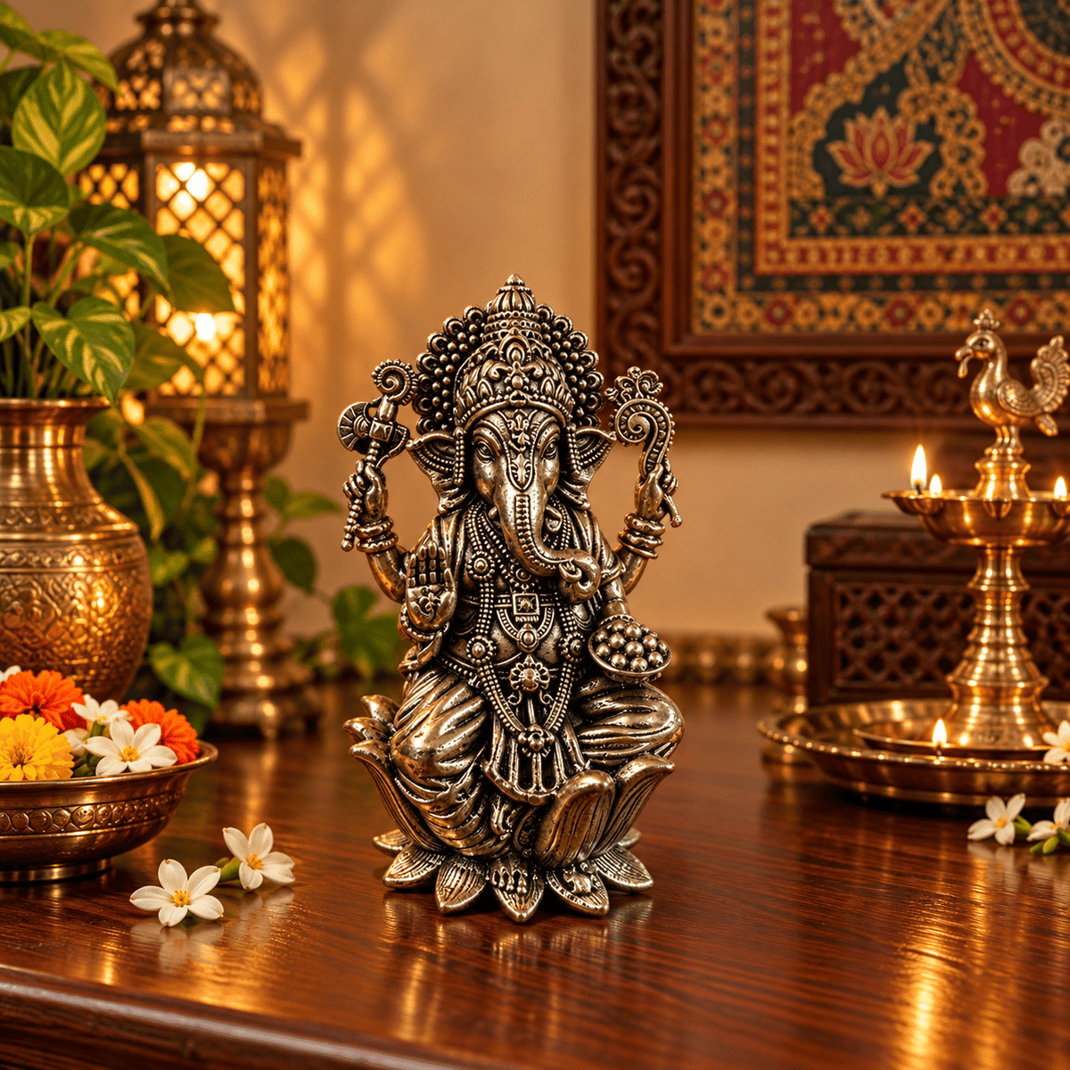 Figura Decorativa Ganesha de Bronce Vighnesh – Prosperidad y Protección - BOUTIQUEDELAINDIA