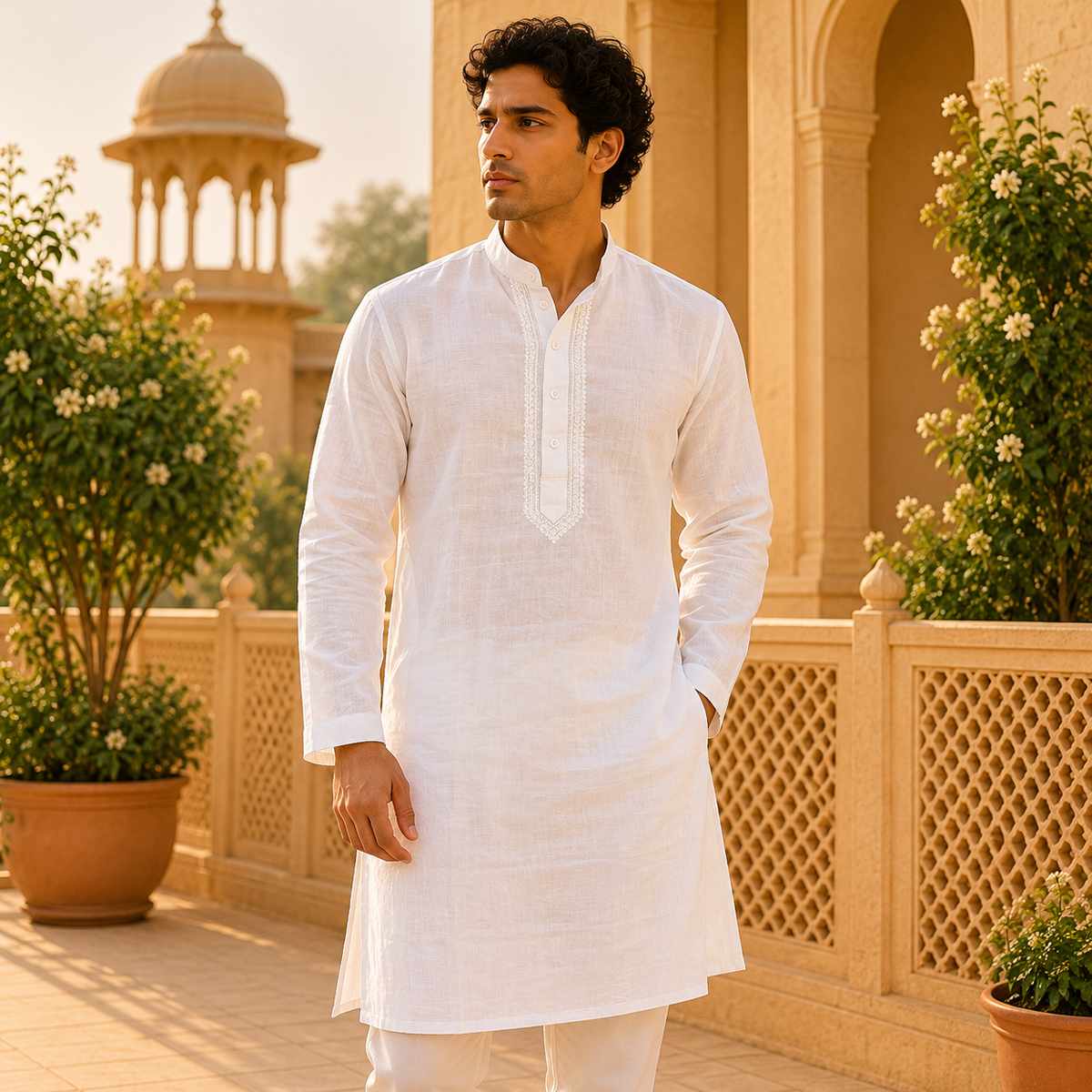 Kurta Larga Devansh de Algodón para Hombre