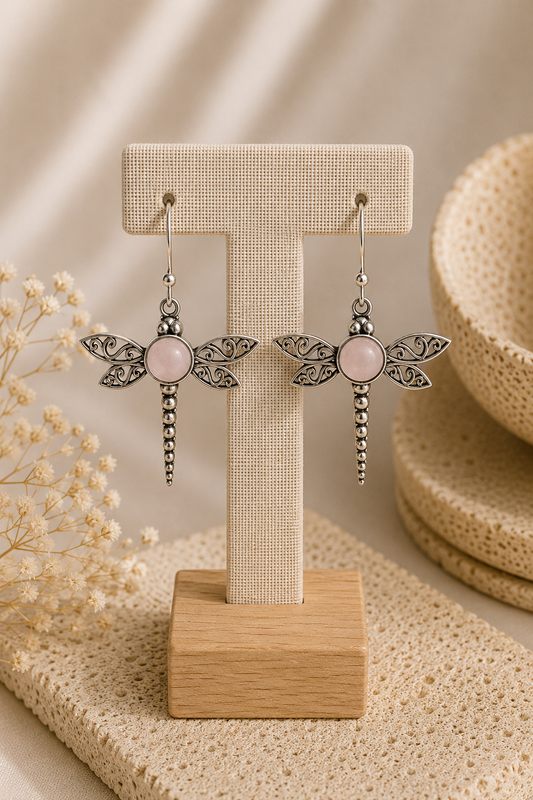 Aretes Libélula Cuarzo Rosa