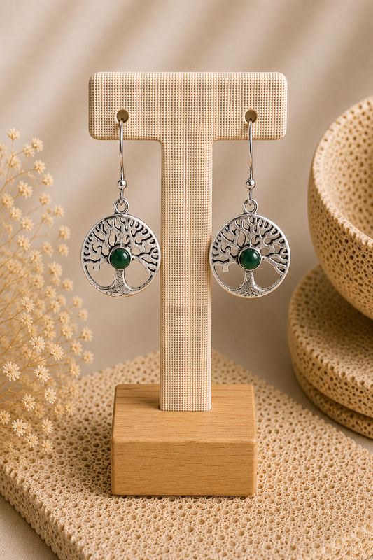 Aretes Árbol de la Vida Jade Verde