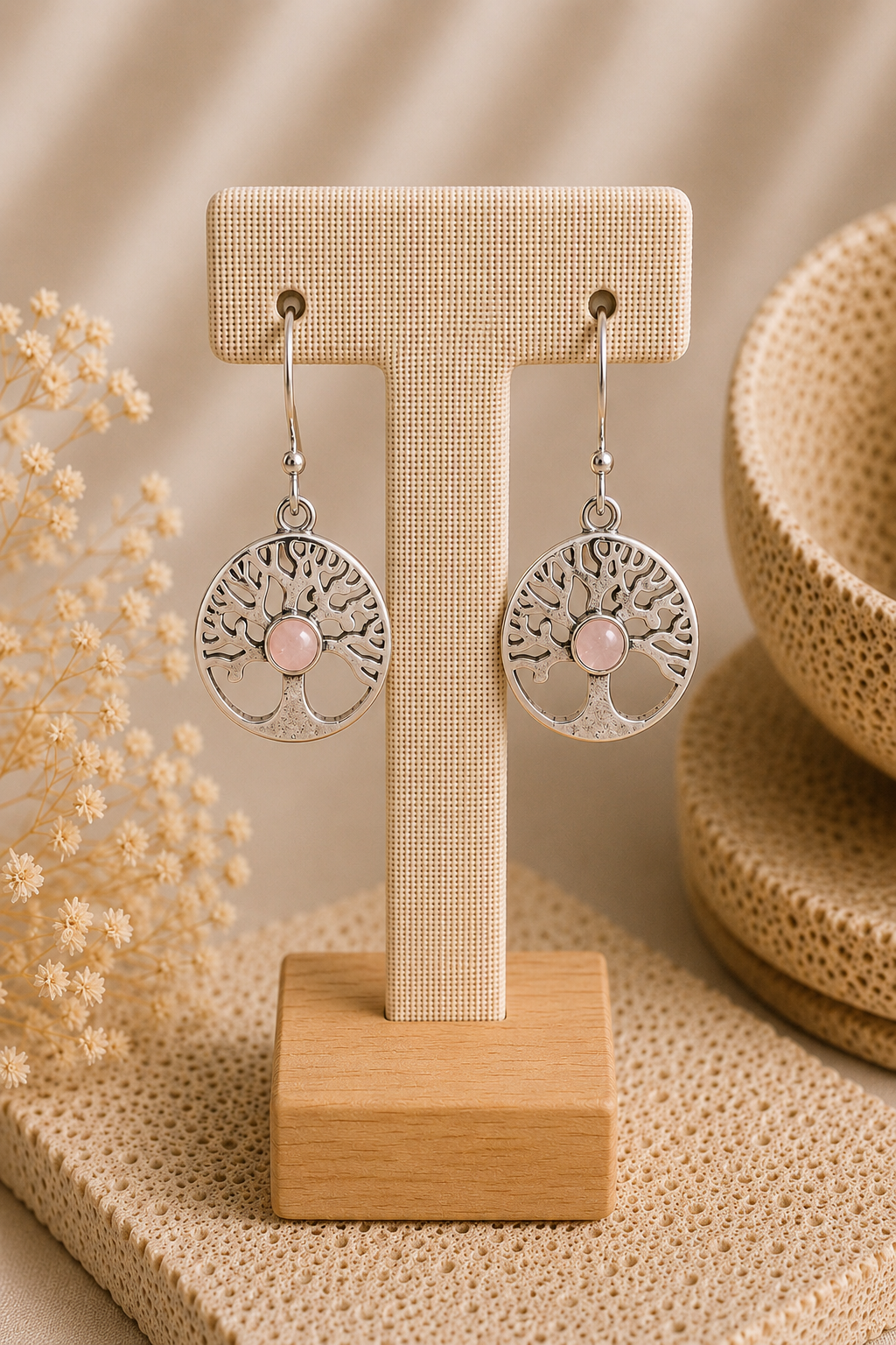 Rose Quartz Tree of Life Earrings
