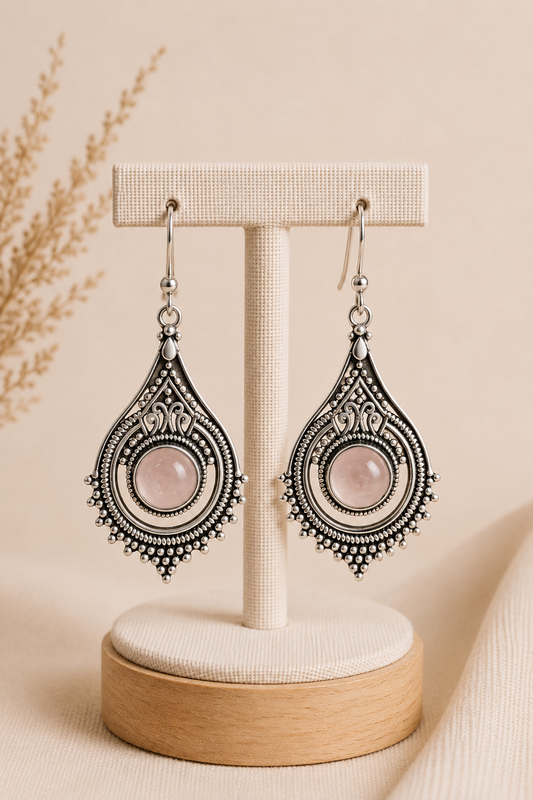 Aretes Gota Cuarzo Rosa