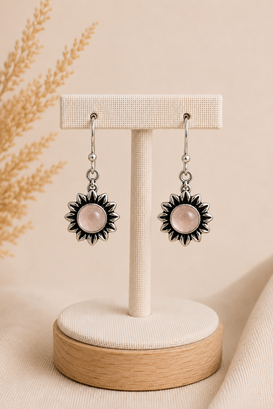 Aretes Girasol Cuarzo Rosa