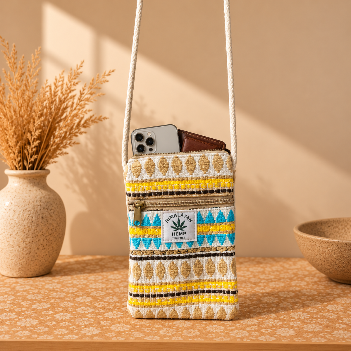 Bolso Porta Celular en Cáñamo Artesanal - BOUTIQUEDELAINDIA
