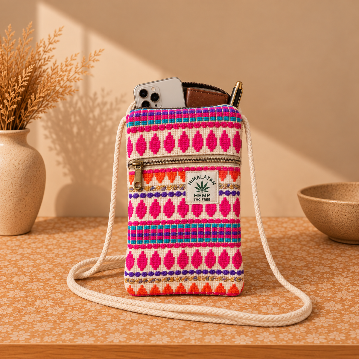 Bolso Porta Celular en Cáñamo Artesanal - BOUTIQUEDELAINDIA
