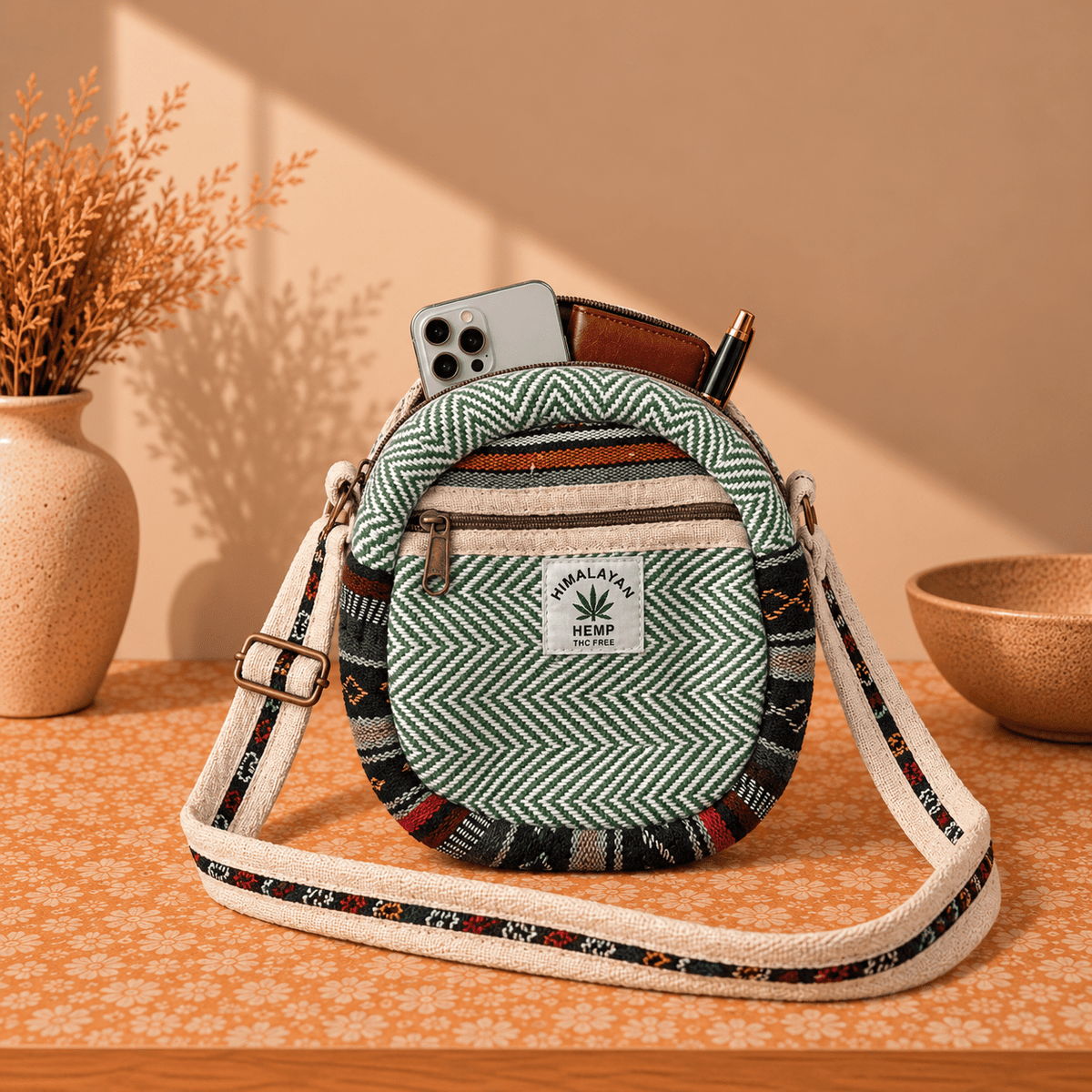 Bolso Redondo Samaira en Cáñamo Artesanal - BOUTIQUEDELAINDIA