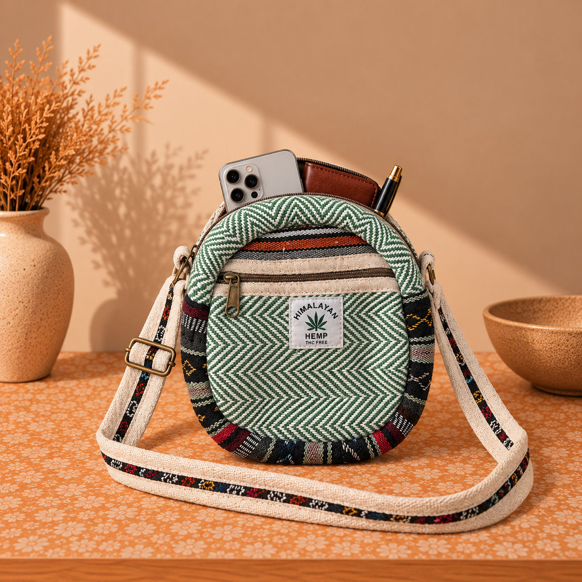 Bolso Redondo en Cáñamo Artesanal - BOUTIQUEDELAINDIA