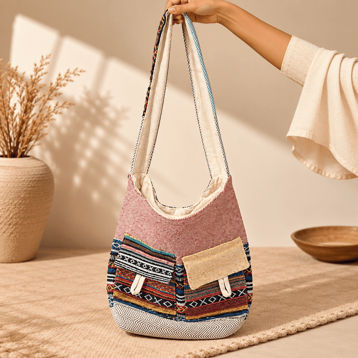 Bolso Hombro Kiara en Cáñamo Artesanal - BOUTIQUEDELAINDIA