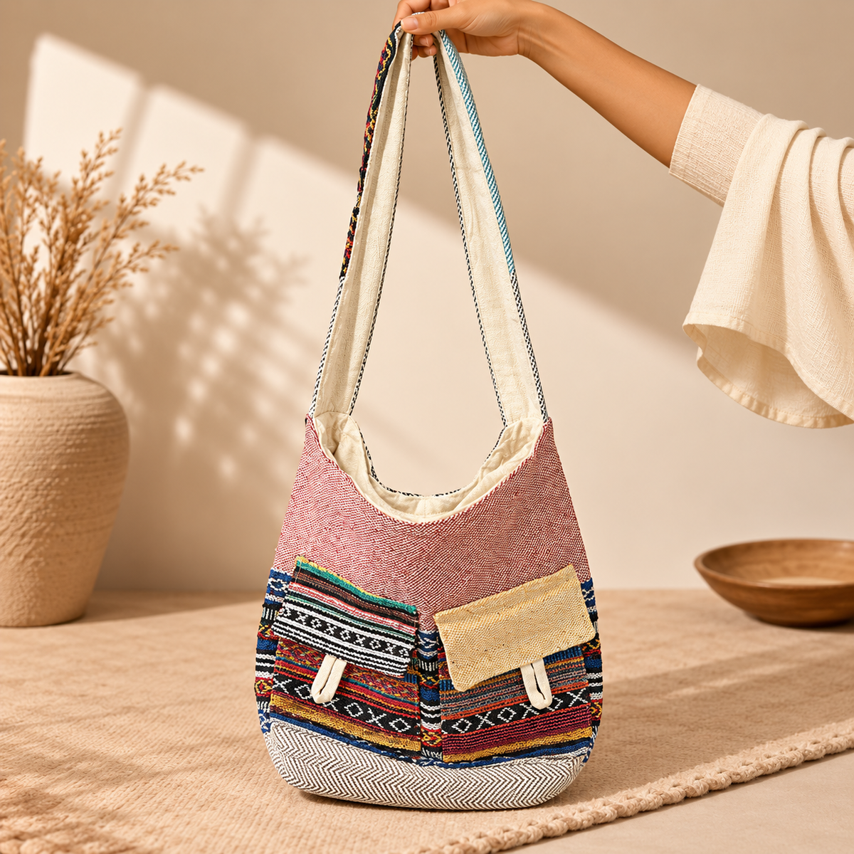 Bolso Hombro en Cáñamo Artesanal - BOUTIQUEDELAINDIA