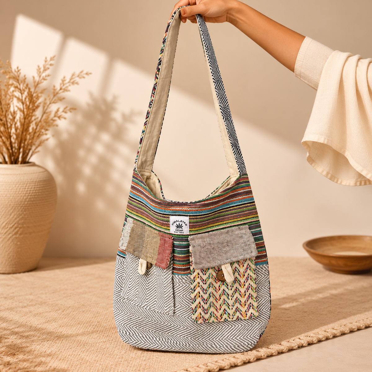 Bolso Hombro en Cáñamo Artesanal - BOUTIQUEDELAINDIA