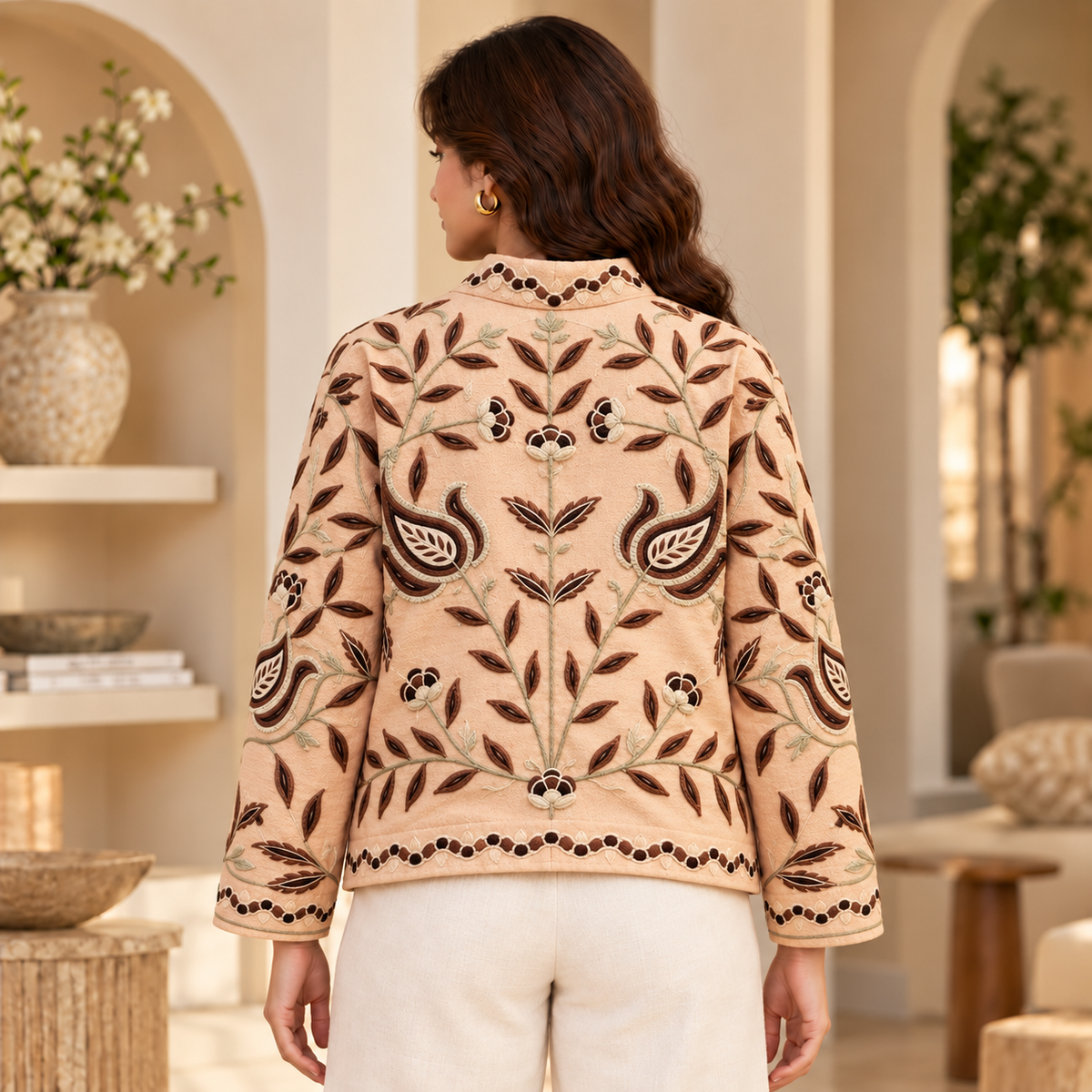 Chaqueta bordada Zaria en algodón rosa palo