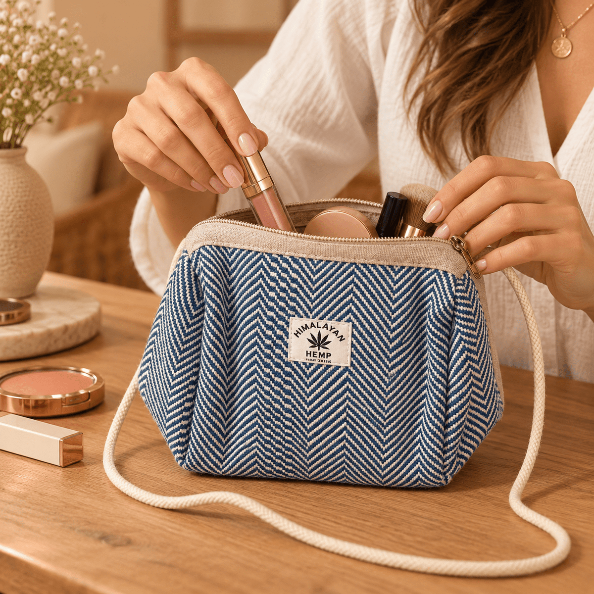 Bolso Cosmetiquero Himalaya de Hemp Azul - BOUTIQUEDELAINDIA