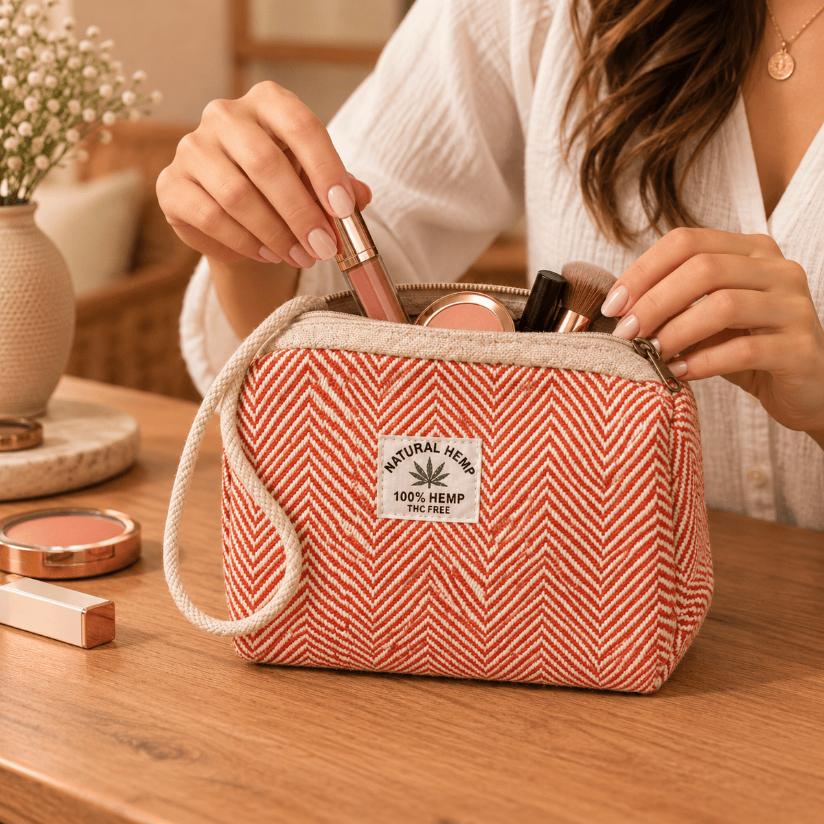 Bolso Cosmetiquero Himalaya de Hemp Rojo - BOUTIQUEDELAINDIA
