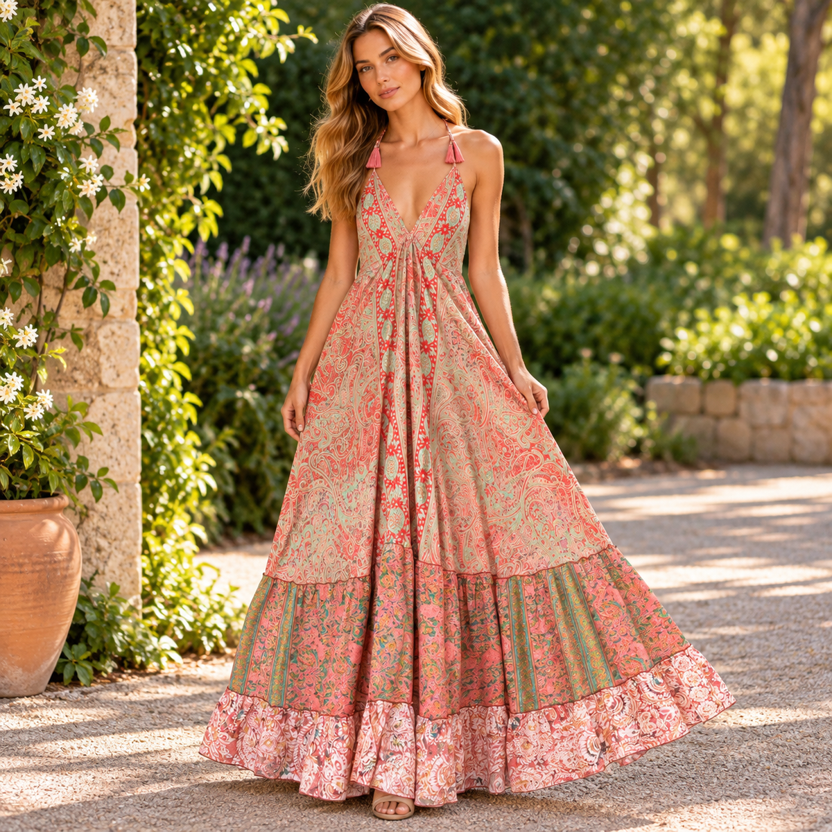 Vestido Mara Largo Estampado en Seda y Viscosa - BOUTIQUEDELAINDIA