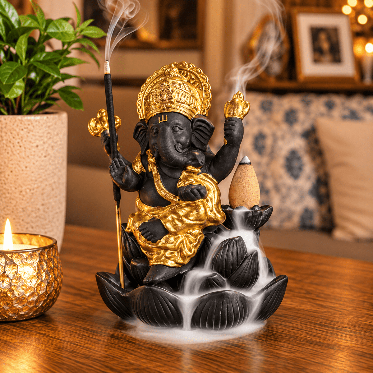 Porta Incienso Cascada Ganesha Padma Dorado - BOUTIQUEDELAINDIA