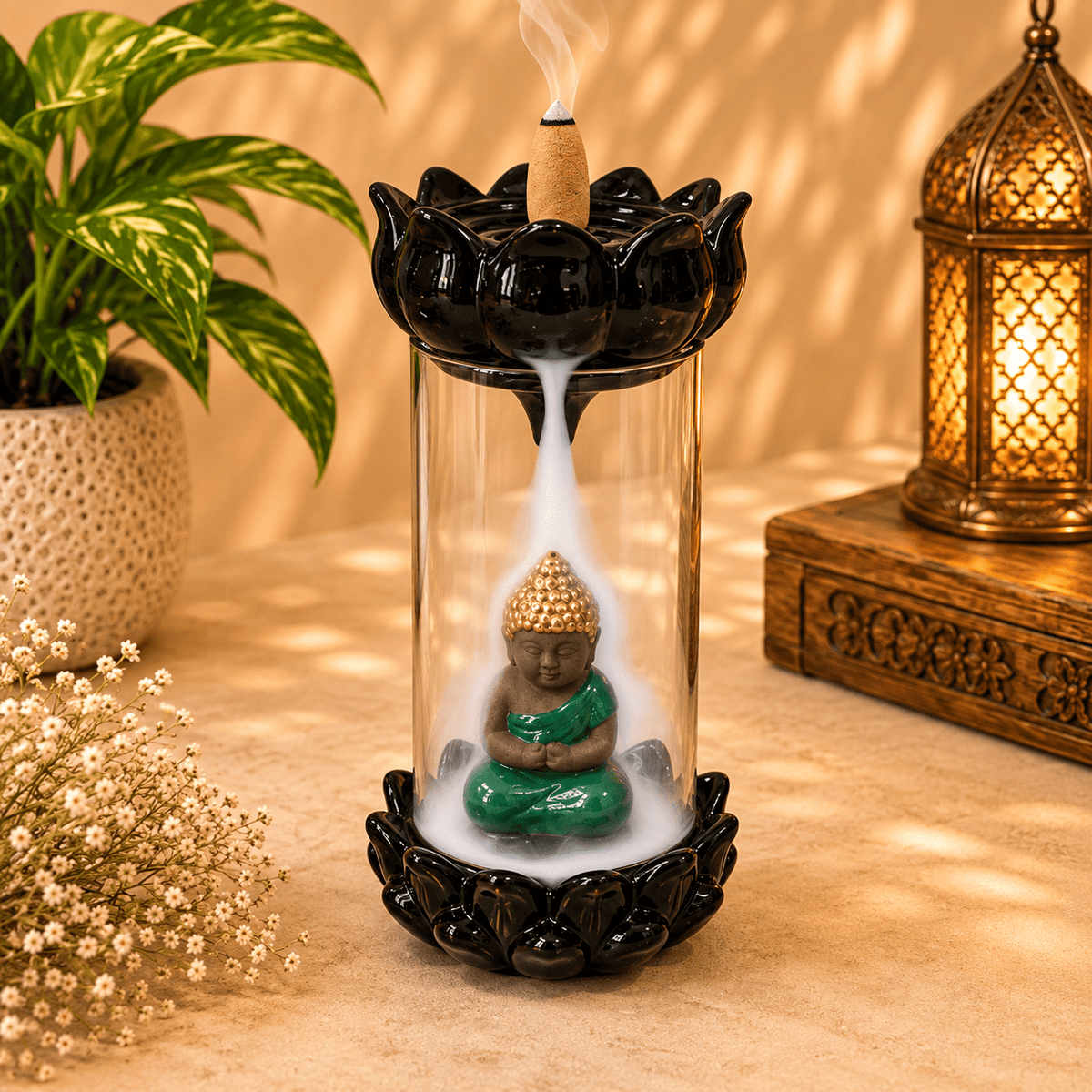 Porta Incienso de Cono con Cascada Buda Verde - BOUTIQUEDELAINDIA