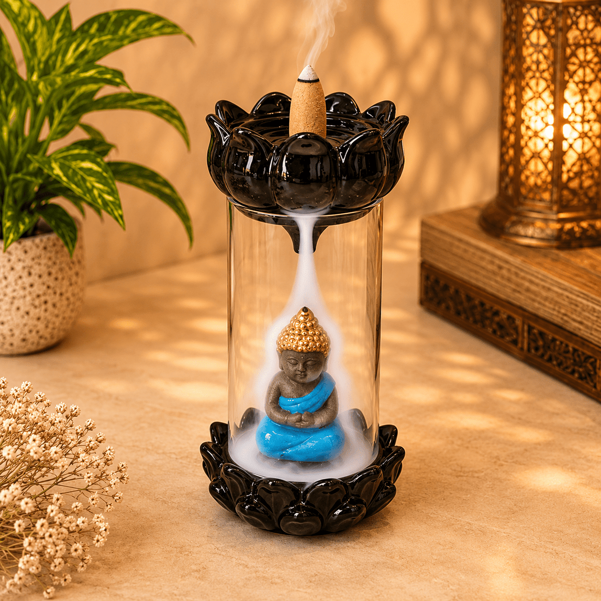 Porta Incienso de Cono con Cascada Buda Azul - BOUTIQUEDELAINDIA