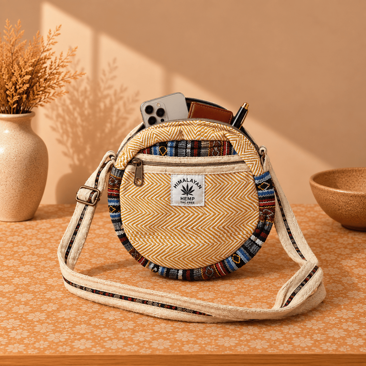 Bolso Redondo Nayana en Cáñamo Artesanal - BOUTIQUEDELAINDIA