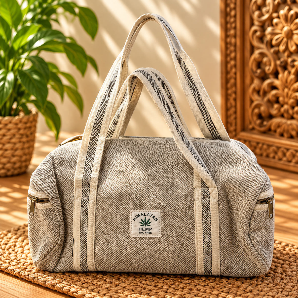 Bolso de viaje Himadri en Cáñamo con Doble Correa - BOUTIQUEDELAINDIA