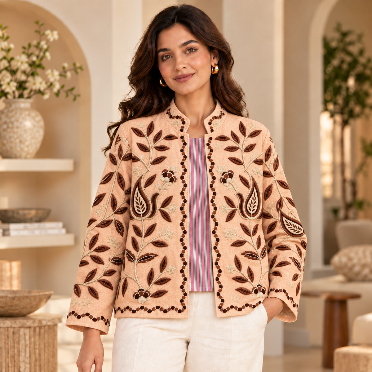Chaqueta bordada Zaria en algodón rosa palo