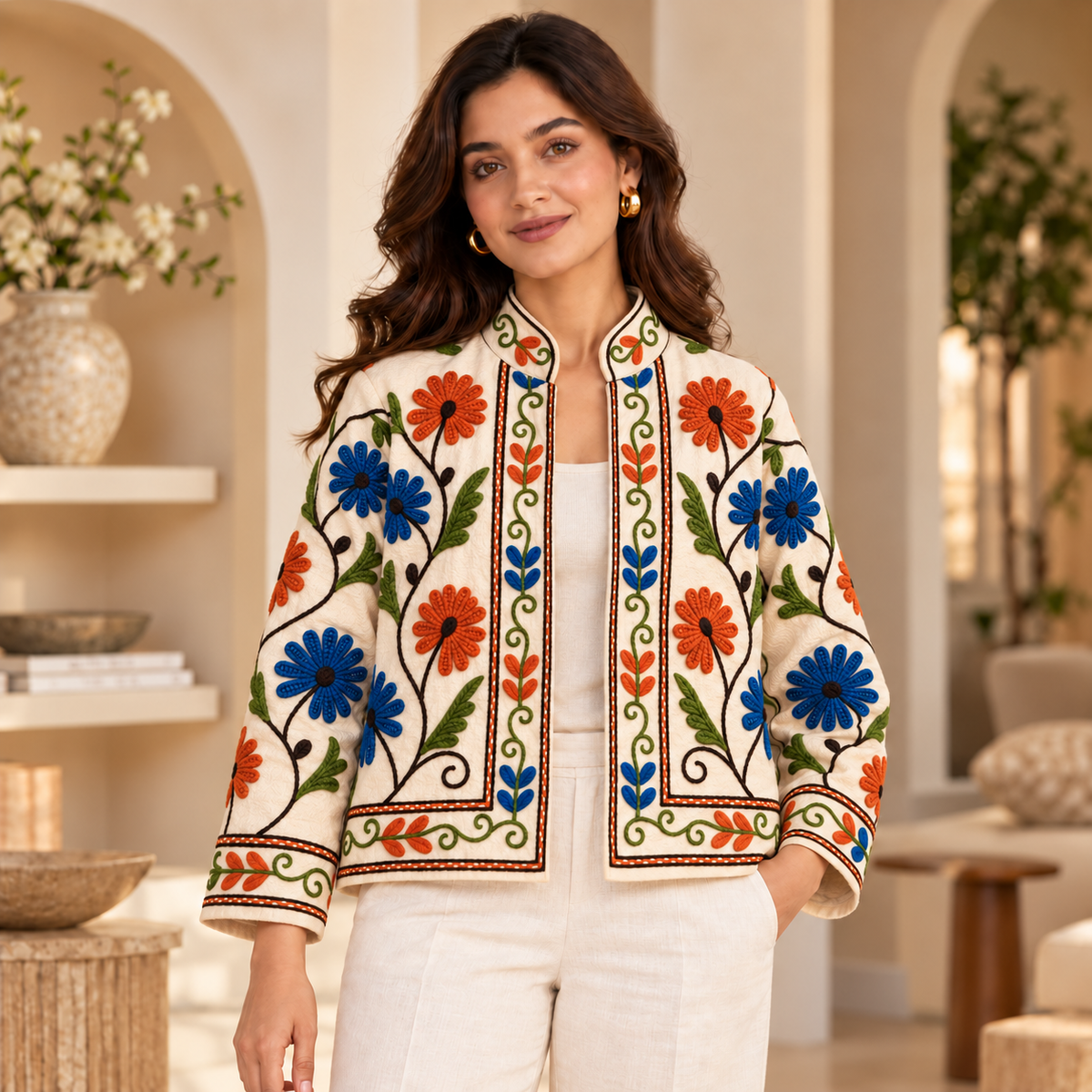 Chaqueta Amrita de algodón con bordado floral en relieve