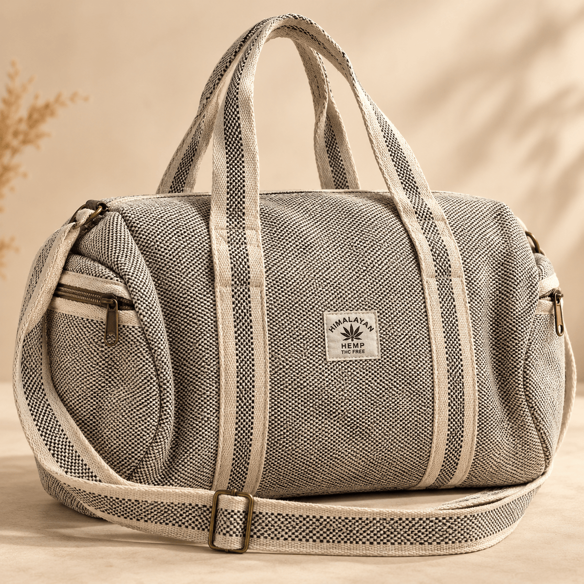 Bolso de viaje Himadri en Cáñamo con Doble Correa - BOUTIQUEDELAINDIA