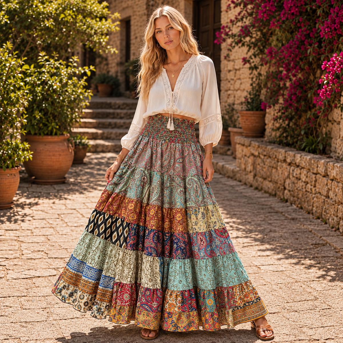 Falda Larga Prana Patchwork - BOUTIQUEDELAINDIA