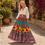 Falda Patchwork Imperial Con Palmeras Resortada - BOUTIQUEDELAINDIA