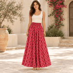 Pantalón Falda Anaya Rojo de Seda con Estampado Oriental. TRO - 18 - BOUTIQUEDELAINDIA