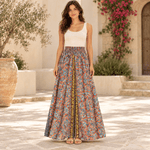 Falda Pantalón Ishani de Seda con Estampado Floral Turquesa. TRO - 18 - BOUTIQUEDELAINDIA