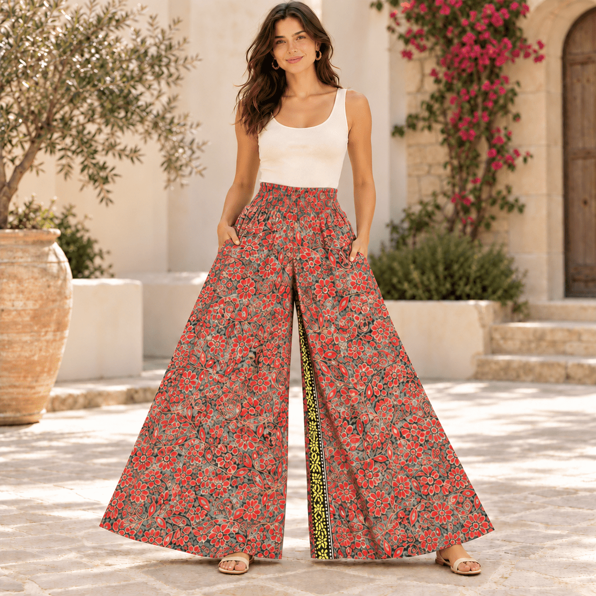 Falda Pantalón Zareen de Seda con Estampado Floral Oriental. TRO - 18 - BOUTIQUEDELAINDIA