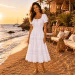 VB - Vestido Midi Kavya Blanco con Encaje - BOUTIQUEDELAINDIA