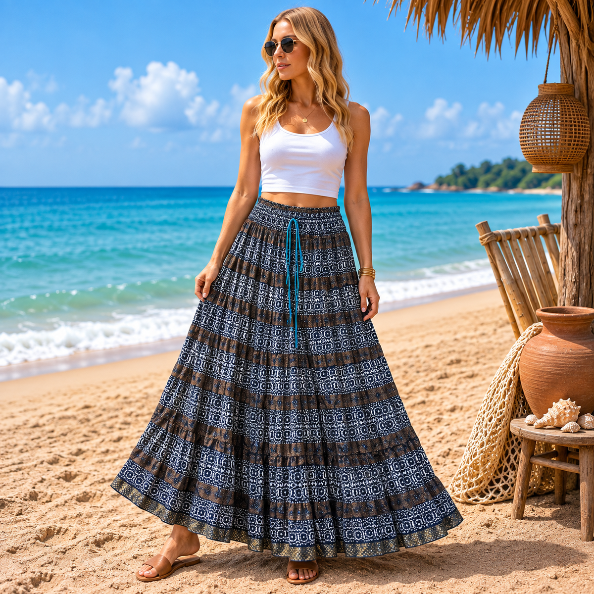 Falda Anarkali Larga en Algodón - BOUTIQUEDELAINDIA