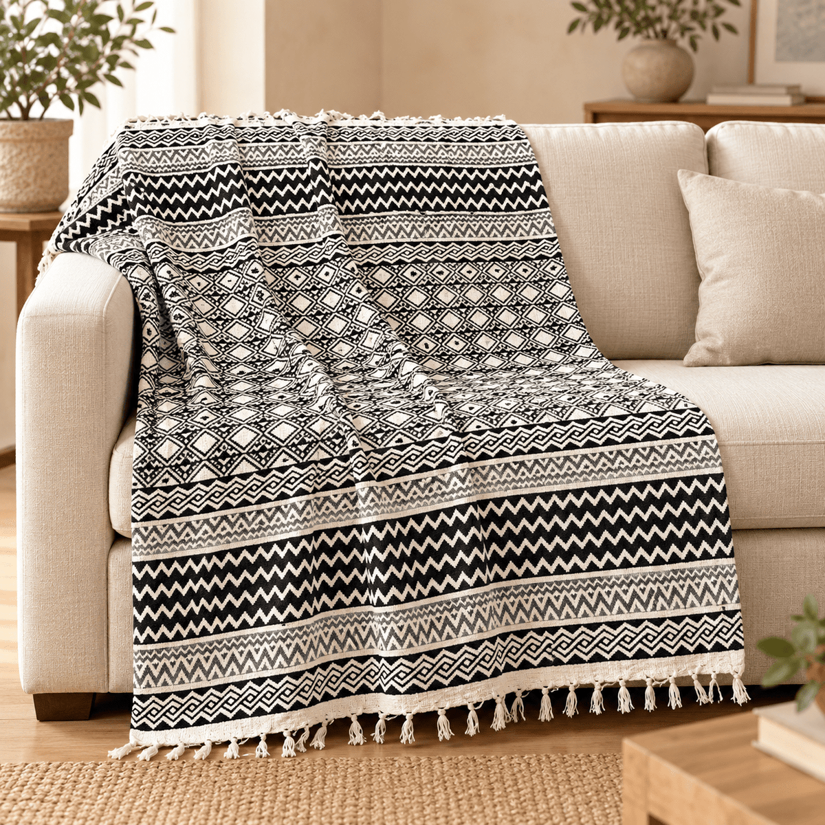 Manta Decorativa Samira 100% Algodón Artesanal - BOUTIQUEDELAINDIA
