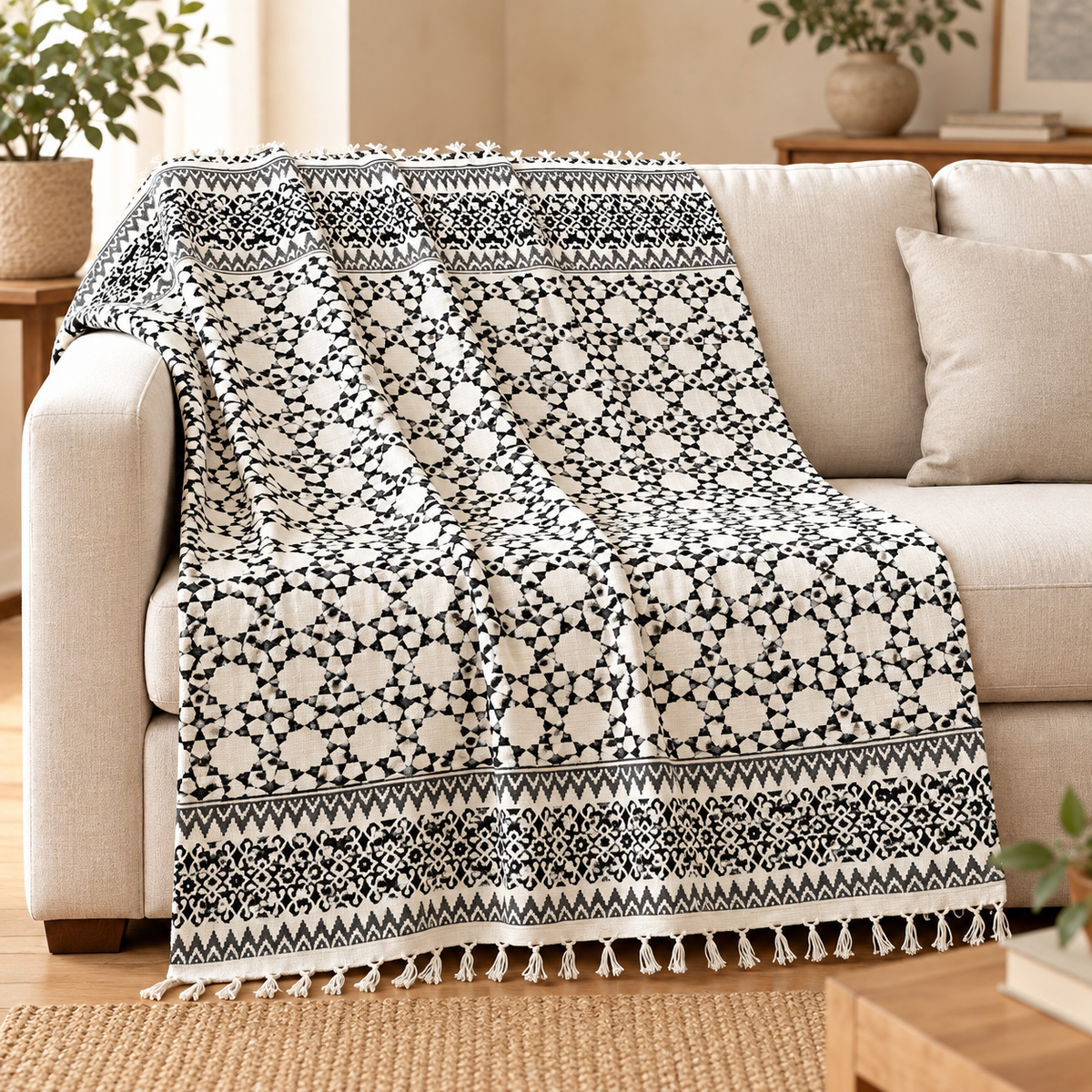 Manta Decorativa Naira 100% Algodón Artesanal - BOUTIQUEDELAINDIA