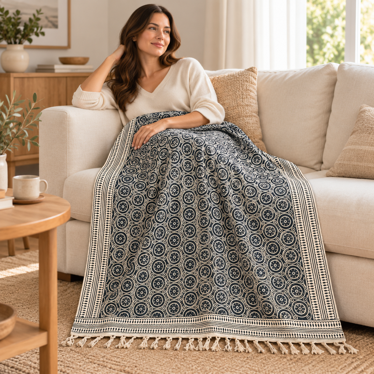 Manta Decorativa 100% Algodón Artesanal - BOUTIQUEDELAINDIA