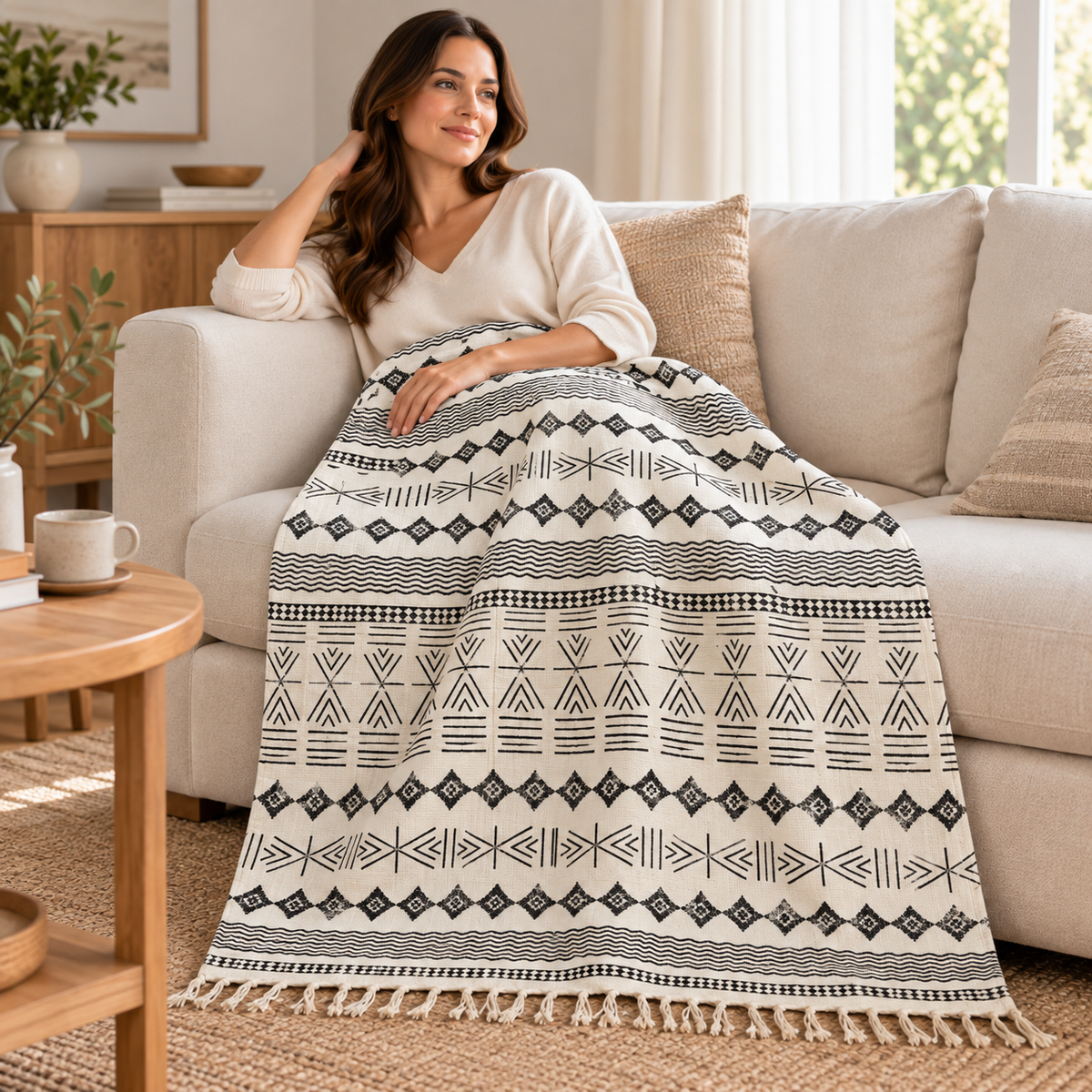 Manta Decorativa 100% Algodón Artesanal - BOUTIQUEDELAINDIA