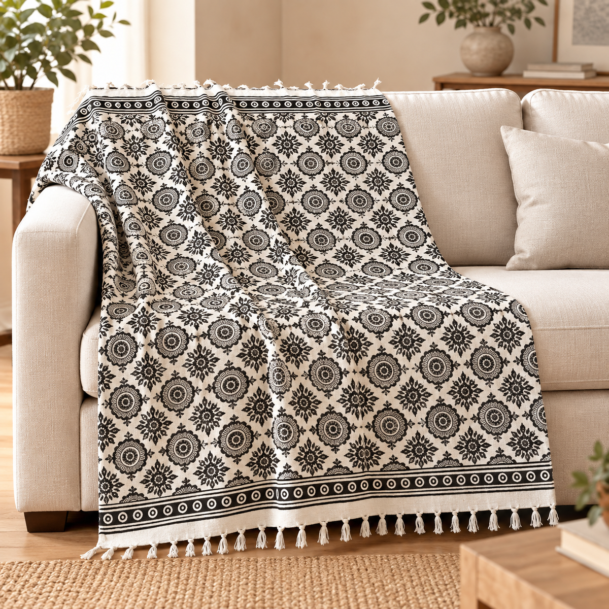 Manta Decorativa Kiara 100% Algodón Artesanal - BOUTIQUEDELAINDIA