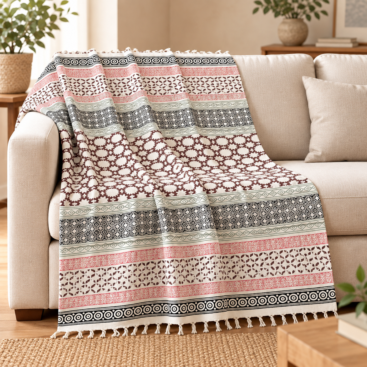 Manta Decorativa 100% Algodón Artesanal - BOUTIQUEDELAINDIA