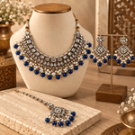 Conjunto de Joyería con Perlas Blancas y Piedras Azules - BOUTIQUEDELAINDIA