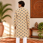 Kurta Larga para Hombre Gajendra con Elefantes de la India KH - BOUTIQUEDELAINDIA